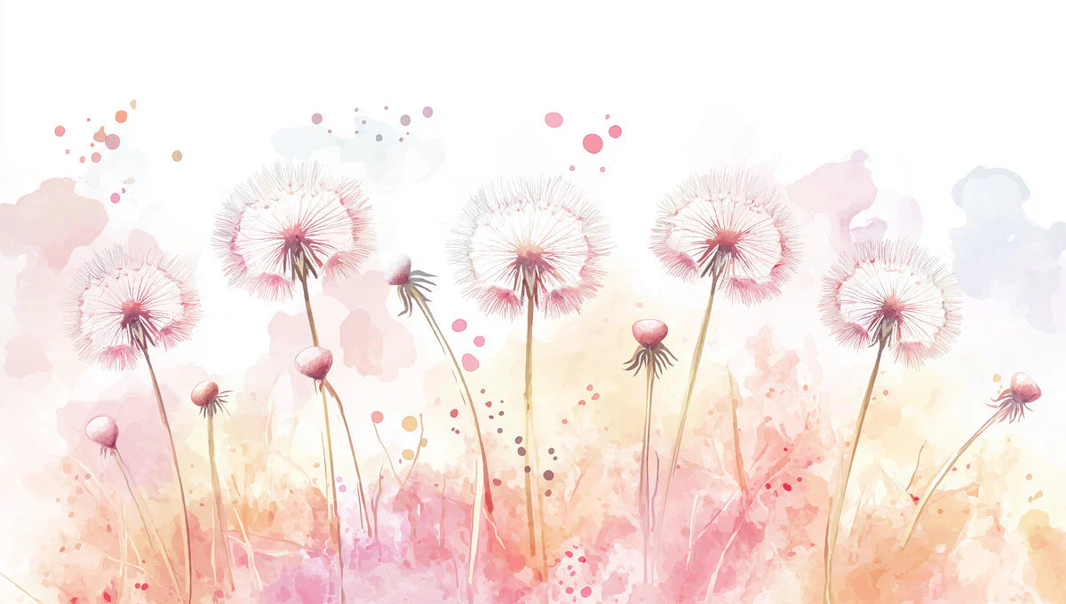 Dandelion Watercolor Mural Wallpaper — Soft Botanical Design Mural Wallpaper - room preview 02