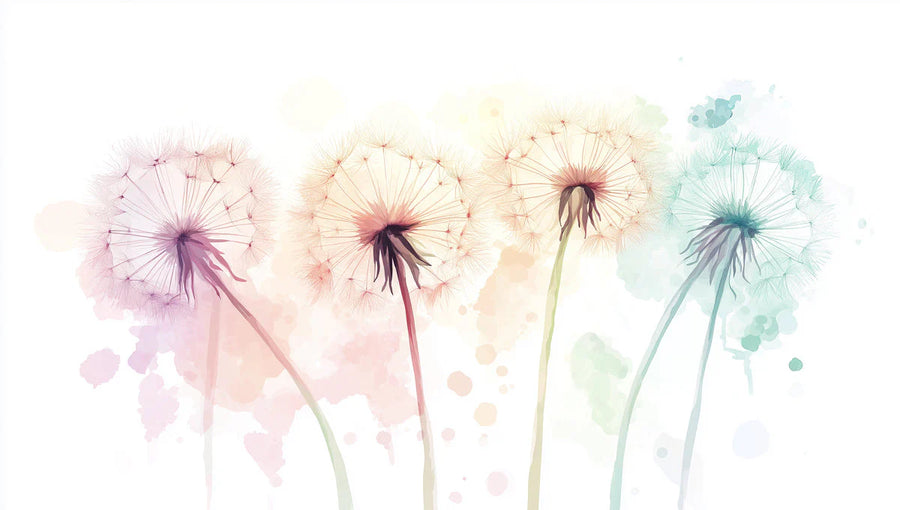 Dandelion Wallpaper Mural – Spring Flower Wall Mural – Watercolor Dandelion — Soft Pastel Floral Design printable artwork