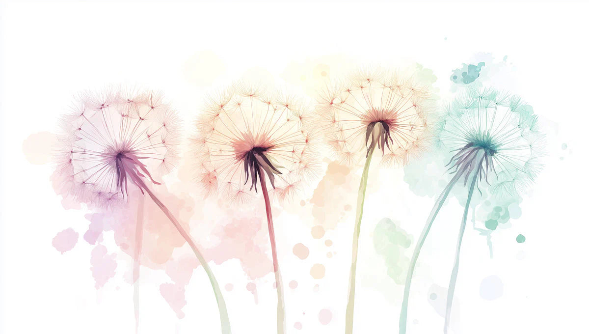 Watercolor Dandelion Mural Wallpaper — Soft Pastel Floral Design Mural Wallpaper - room preview 02