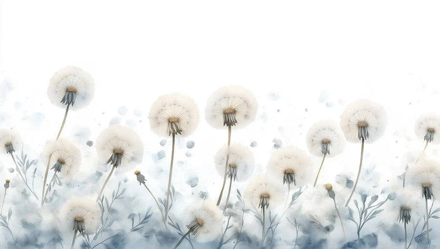 Dandelion Wallpaper Mural – Spring Flower Wall Mural – Floating Dandelion Seed — Minimalist Floral printable artwork