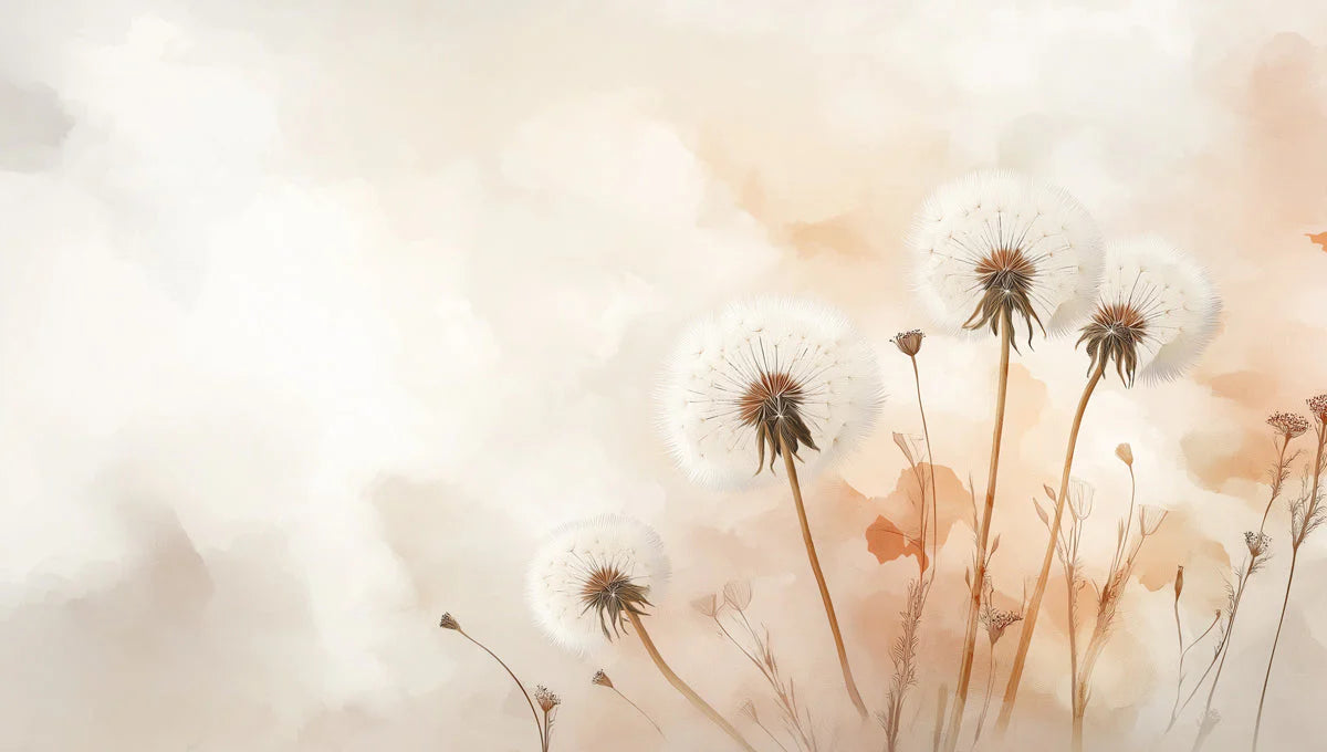 Ethereal Dandelion Mural Wallpaper — Soft Peach and Cream Mural Wallpaper - room preview 02