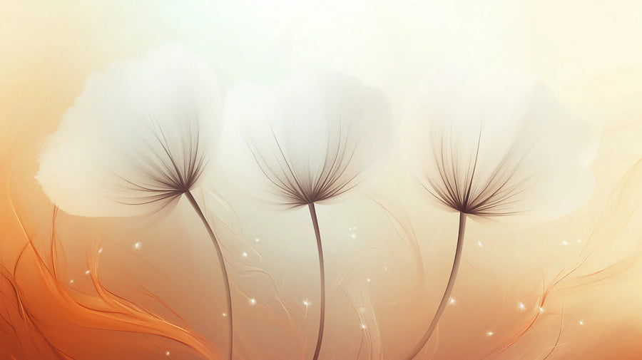 Dandelion Wallpaper Mural – Spring Flower Wall Mural – Ethereal Dandelion Floral — Soft Peach and Cream printable artwork