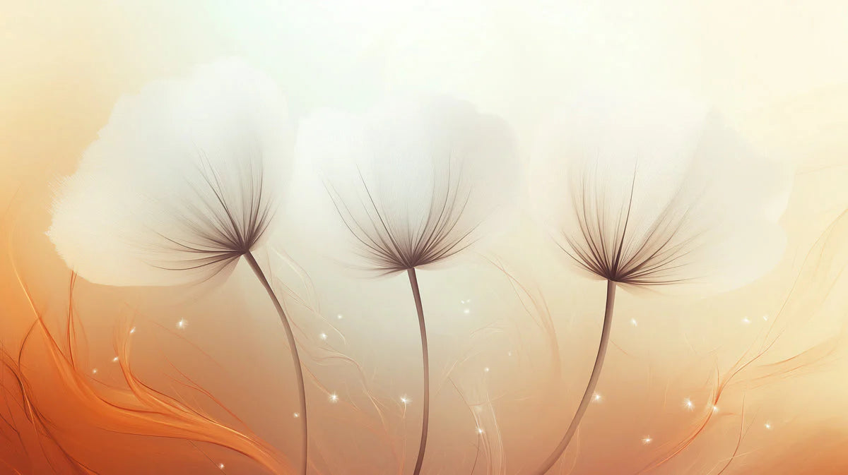 Ethereal Dandelion Floral Mural Wallpaper — Soft Peach and Cream Mural Wallpaper - room preview 02