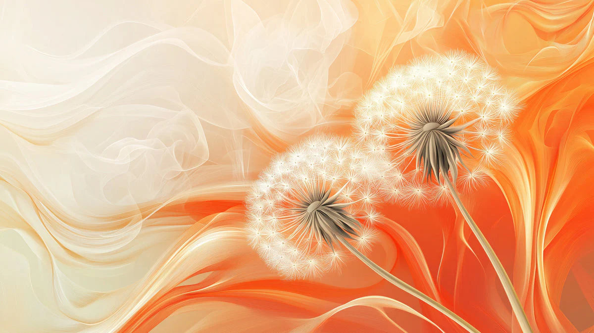 Floating Dandelion Seed Mural Wallpaper — Warm Gradient Sunset Mural Wallpaper - room preview 02