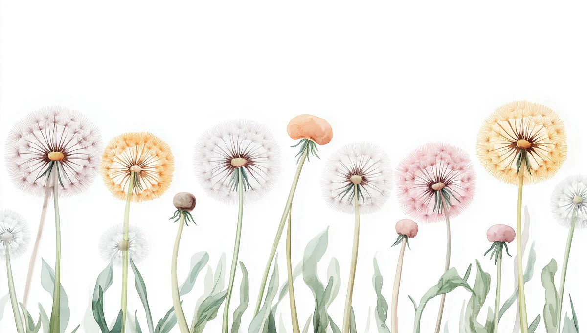 Watercolor Dandelion Meadow Mural Wallpaper — Whimsical Floral Mural Wallpaper - room preview 02
