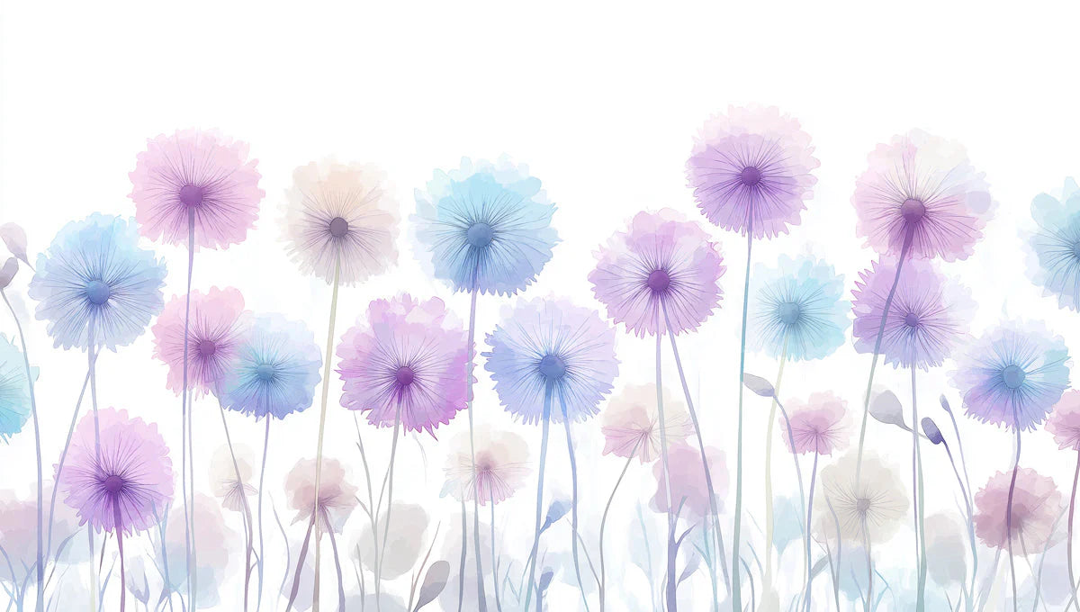 Watercolor Dandelion Meadow Mural Wallpaper in Soft Pastels Mural Wallpaper - room preview 02