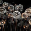 Floating Dandelion Seed Mural Wallpaper in Monochrome and Gold Mural Wallpaper - room preview 02