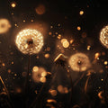 Golden Dandelion Seed Heads Mural Wallpaper — Glowing Botanical Mural Wallpaper - room preview 02