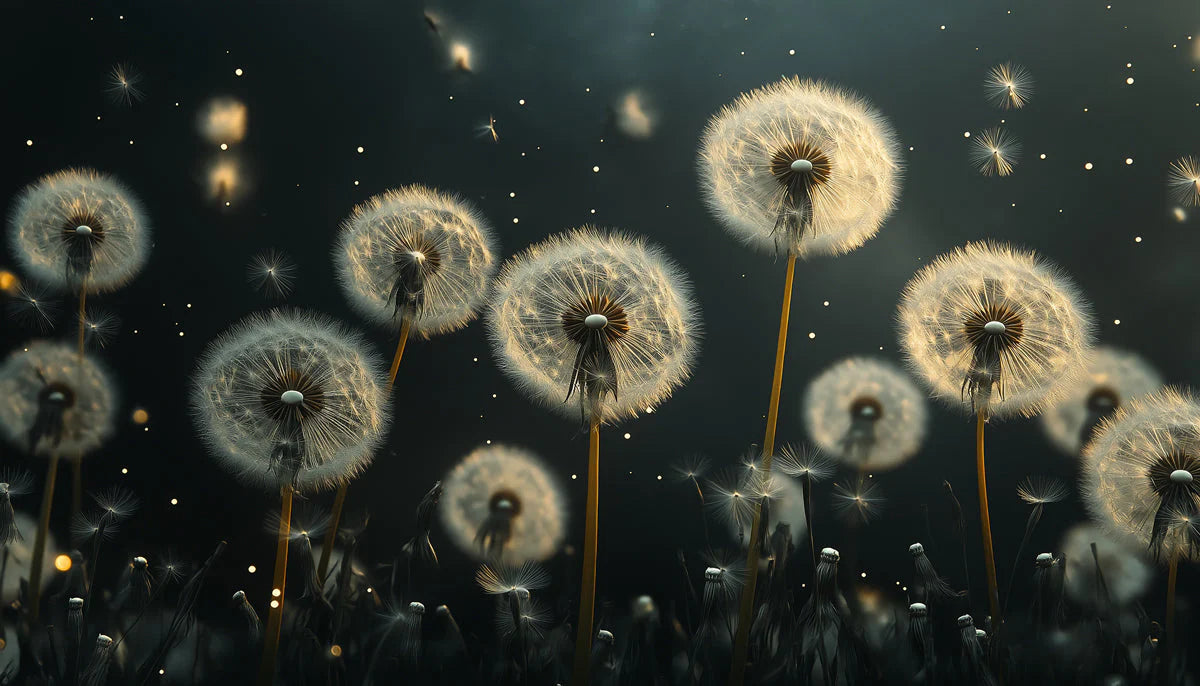 Ethereal Dandelion Seed Mural Wallpaper in Monochrome Mural Wallpaper - room preview 02