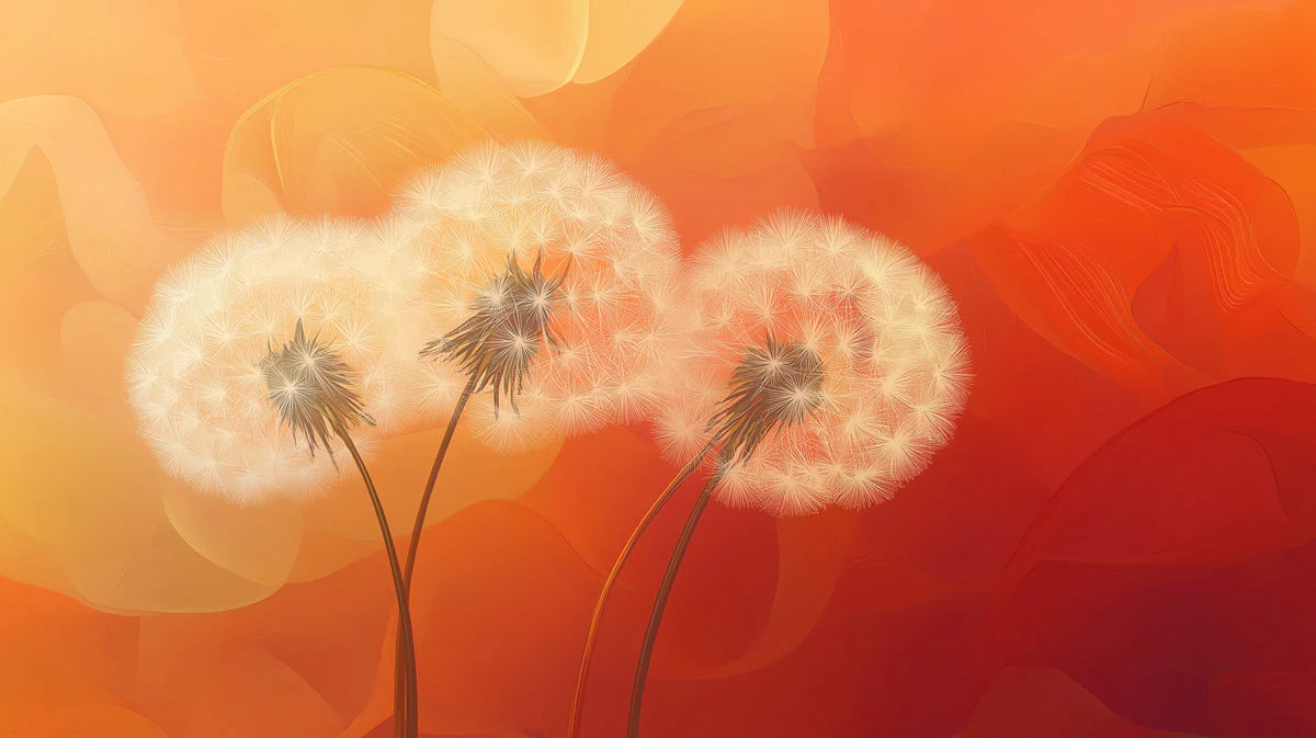 Sun-Drenched Dandelion Mural Wallpaper — Warm Botanical Design Mural Wallpaper - room preview 02