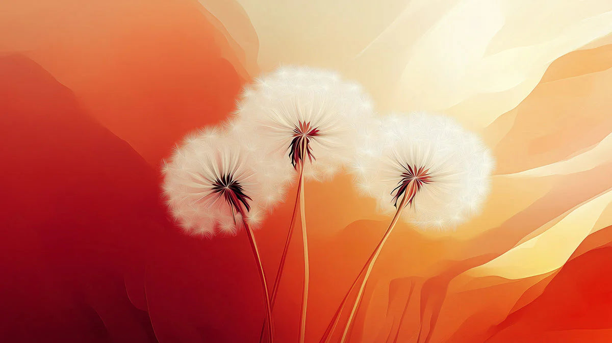 Floating Dandelion Seed Mural Wallpaper — Warm Sunset Gradient Mural Wallpaper - room preview 02