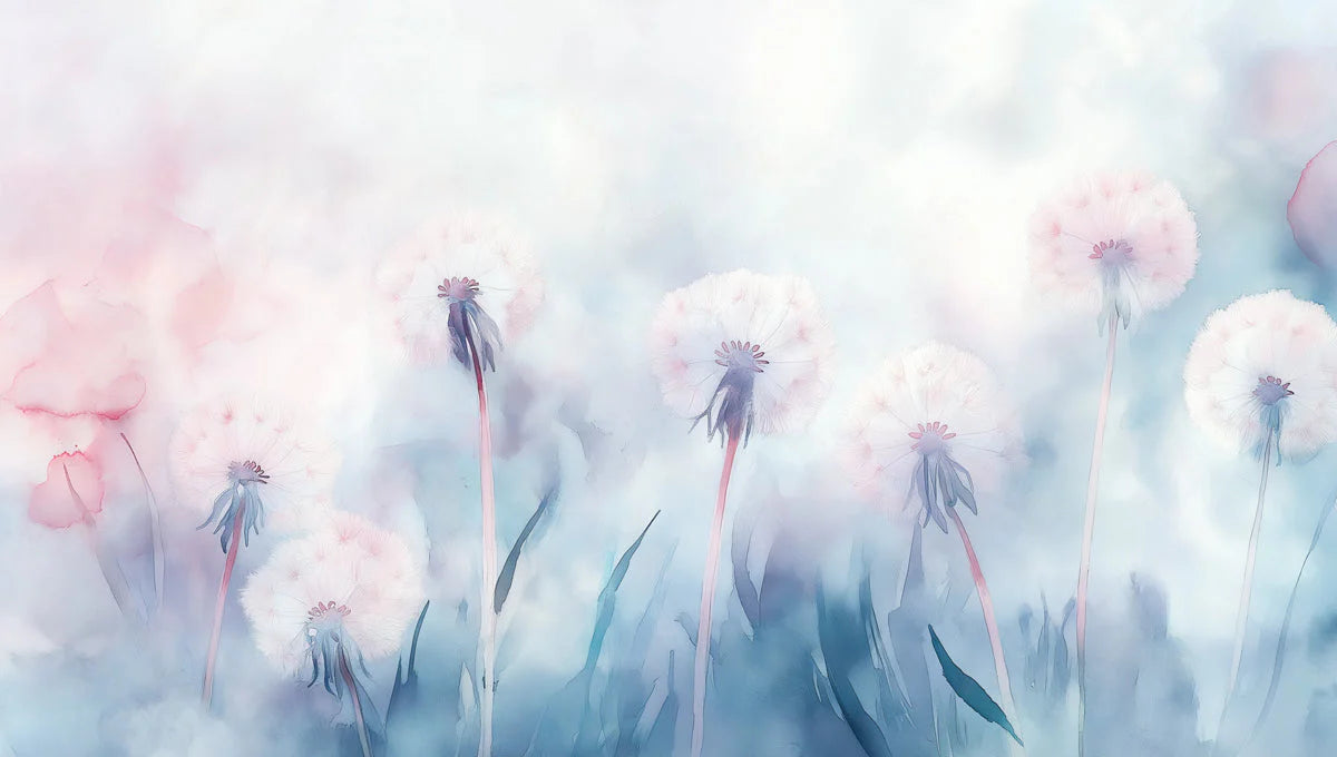 Ethereal Dandelion Meadow Mural Wallpaper — Soft Whimsical Art Mural Wallpaper - room preview 02