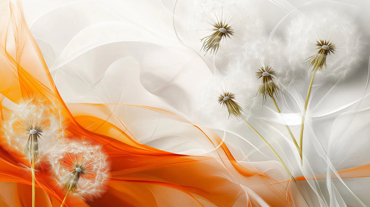 Abstract Dandelion Wave Mural Wallpaper — Modern Orange and White Mural Wallpaper - room preview 02