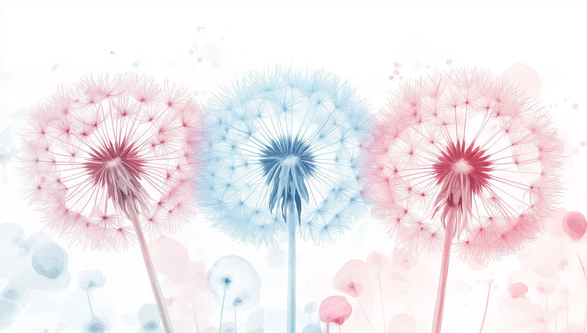 Watercolor Dandelion Trio Mural Wallpaper —Soft Pastel Art Mural Wallpaper - room preview 02