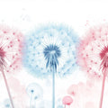 Watercolor Dandelion Trio Mural Wallpaper —Soft Pastel Art Mural Wallpaper - room preview 02