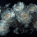 Ethereal White Peonies Mural Wallpaper — Dark Botanical Design Mural Wallpaper - room preview 02