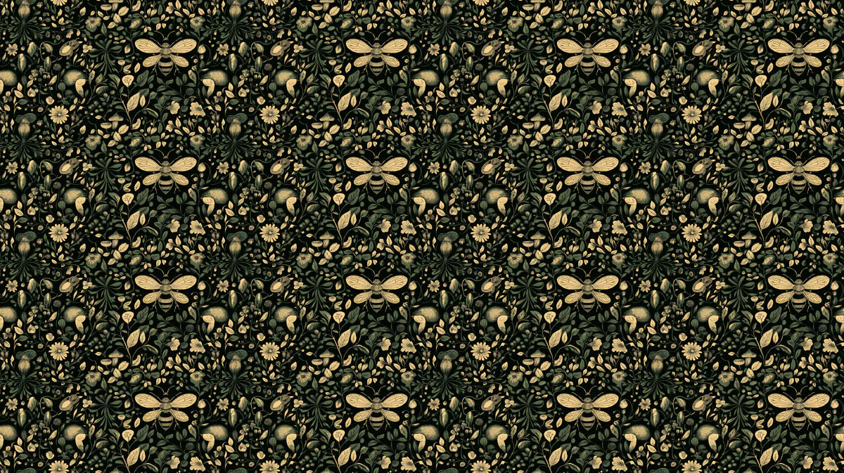 Bee and Meadow Floral Mural Wallpaper — Moody Botanical Print Mural Wallpaper - room preview 02