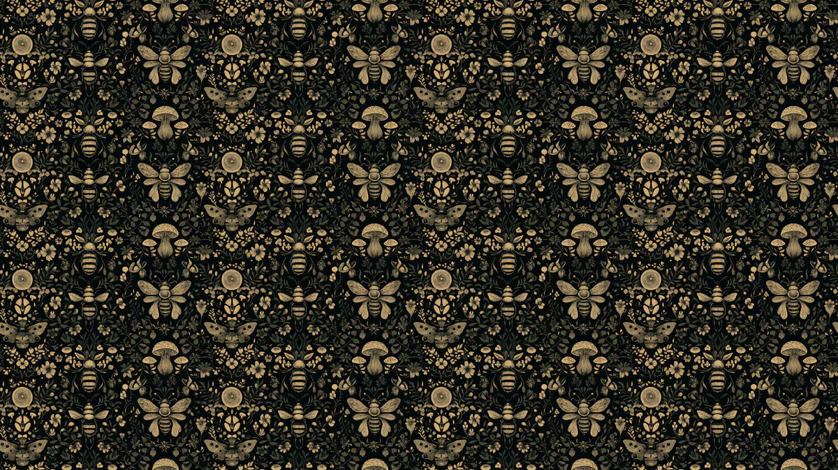 Vintage Botanical Bee and Mushroom Mural Wallpaper - room preview 02