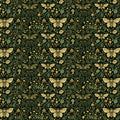 Vintage Botanical Bee Mural Wallpaper in Dark Green and Ochre Mural Wallpaper - room preview 02
