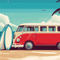 Vintage Surf Van Mural Wallpaper — Coastal Nostalgia Design Mural Wallpaper - room preview 02