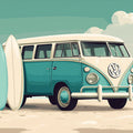 Vintage Surf Bus Mural Wallpaper — Coastal Teal and Cream Mural Wallpaper - room preview 02