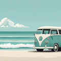 Vintage Surf Van Mural Wallpaper — Coastal Beach Scene Mural Wallpaper - room preview 02