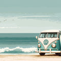 Vintage Surf Van Coastal Mural Wallpaper —Retro Beach Scene Mural Wallpaper - room preview 02