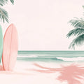 Coastal Surfboard Mural Wallpaper — Soft Pink and Palm Green Mural Wallpaper - room preview 02