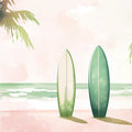 Coastal Surfboard Mural Wallpaper — Soft Pastel Beach Scene Mural Wallpaper - room preview 02
