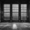 Industrial Factory Window Mural Wallpaper — Monochrome Perspective Mural Wallpaper - room preview 02