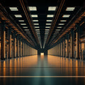 Industrial Tunnel Perspective Mural Wallpaper in Charcoal and Gold Mural Wallpaper - room preview 02