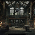 Industrial Factory Hall Mural Wallpaper — Vintage Brown and Gold Mural Wallpaper - room preview 02