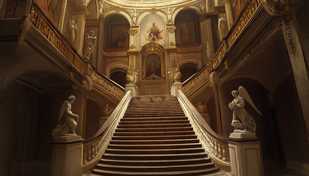 Grand Baroque Staircase Mural Wallpaper — Ornate Architectural Art Mural Wallpaper - room preview 02