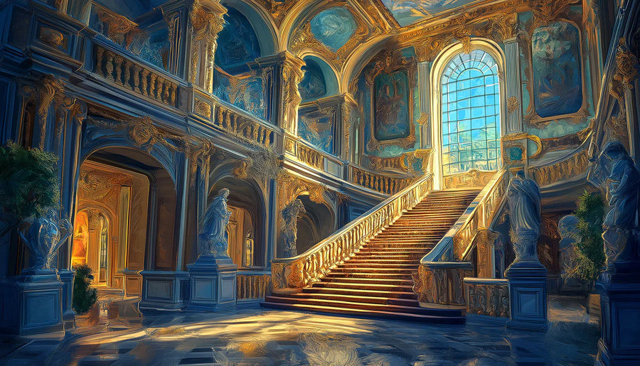 Grand Baroque Staircase Mural Wallpaper — Prunkvolle historische Design-Tapete printable artwork