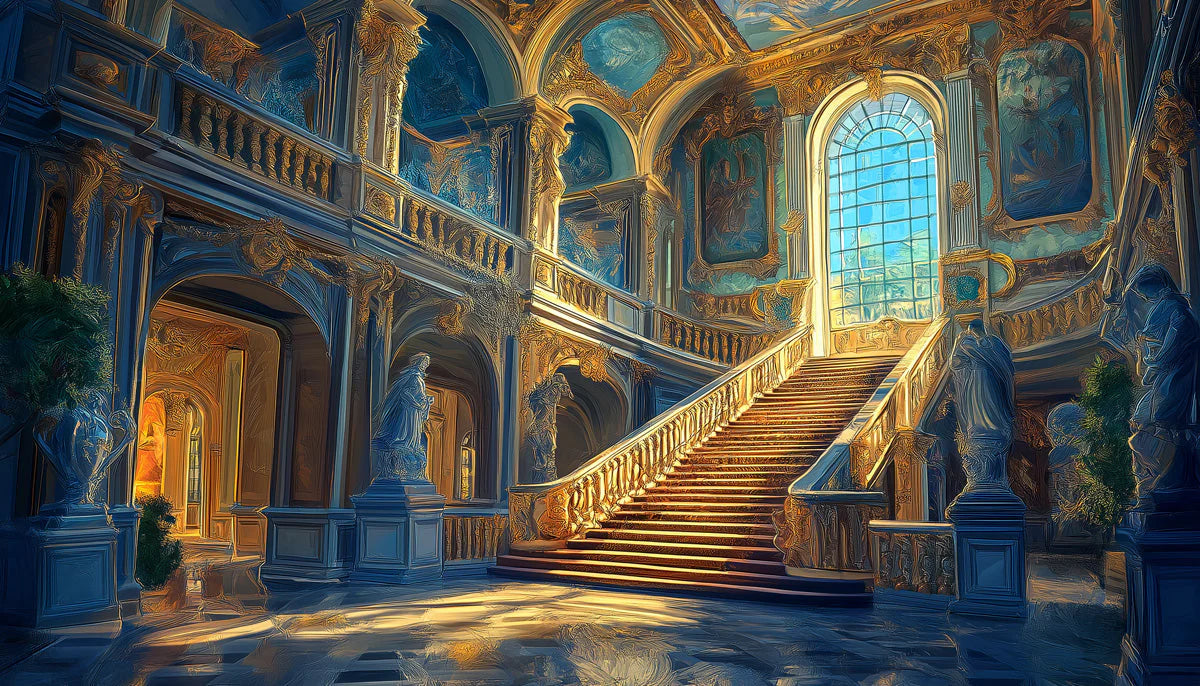 Grand Baroque Staircase Mural Wallpaper — Ornate Historical Design Mural Wallpaper - room preview 02