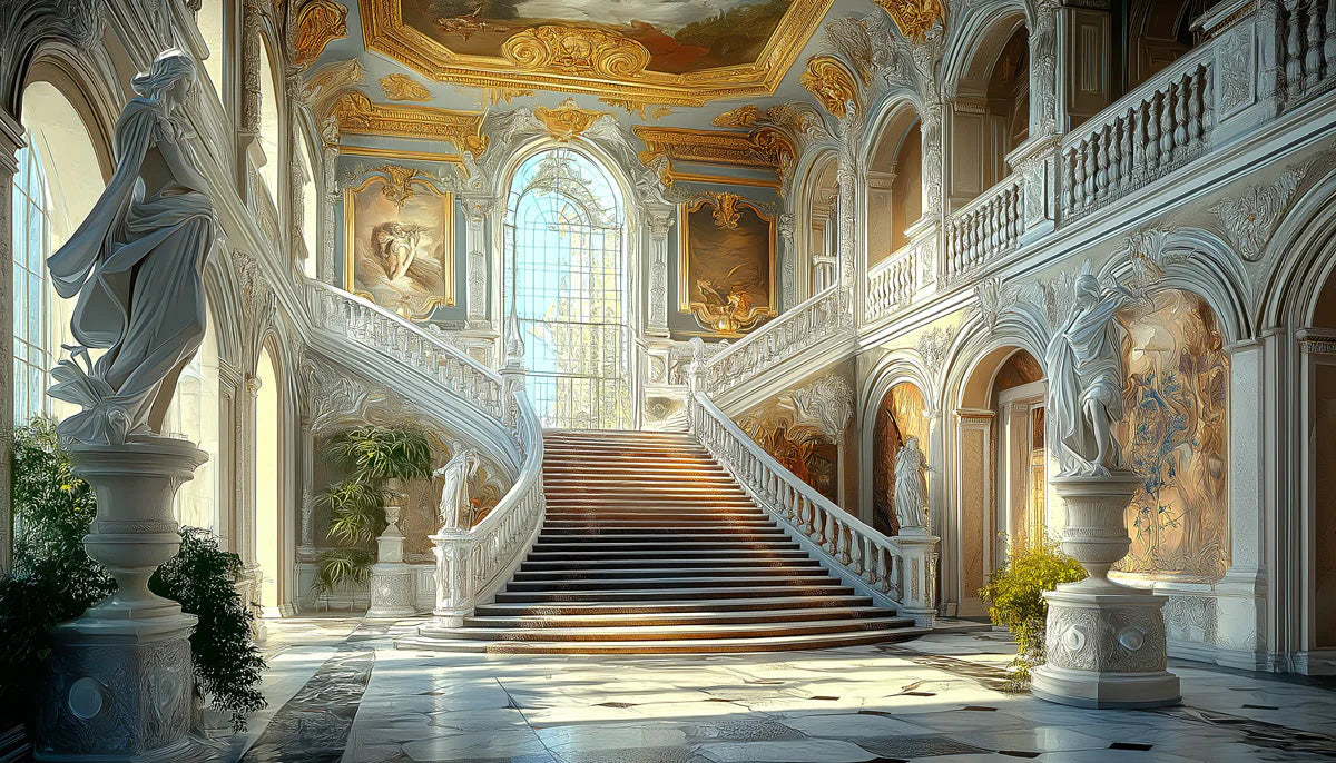 Grand Baroque Staircase Mural Wallpaper — Architectural Luxury Mural Wallpaper - room preview 02