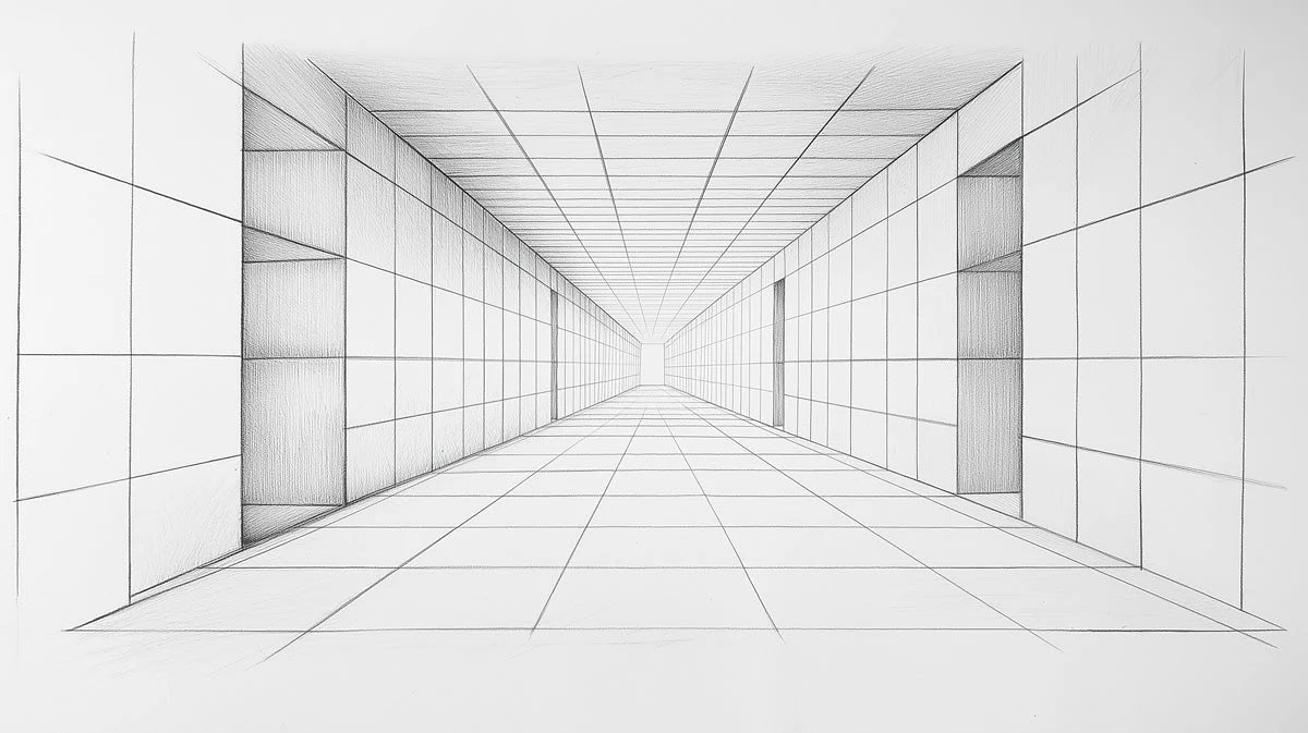 Perspective Corridor Mural Wallpaper — Modern Sketch Design Mural Wallpaper - room preview 02