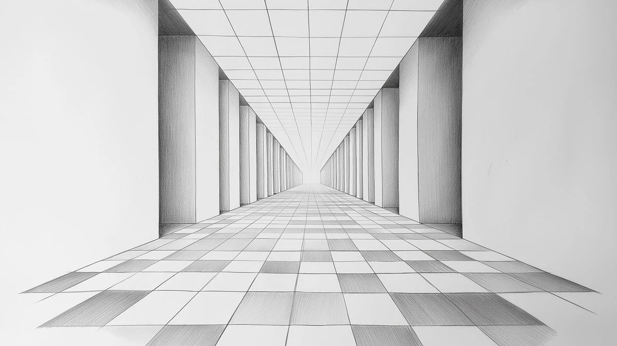 Perspective Corridor Mural Wallpaper — Minimalist Architectural Sketch Mural Wallpaper - room preview 02