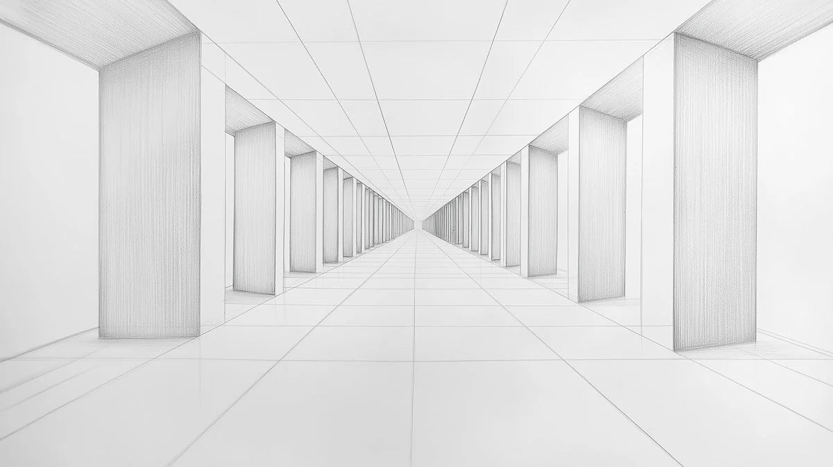 Architectural Corridor Sketch Mural Wallpaper — Modern Perspective Mural Wallpaper - room preview 02
