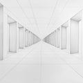 Architectural Corridor Sketch Mural Wallpaper — Modern Perspective Mural Wallpaper - room preview 02