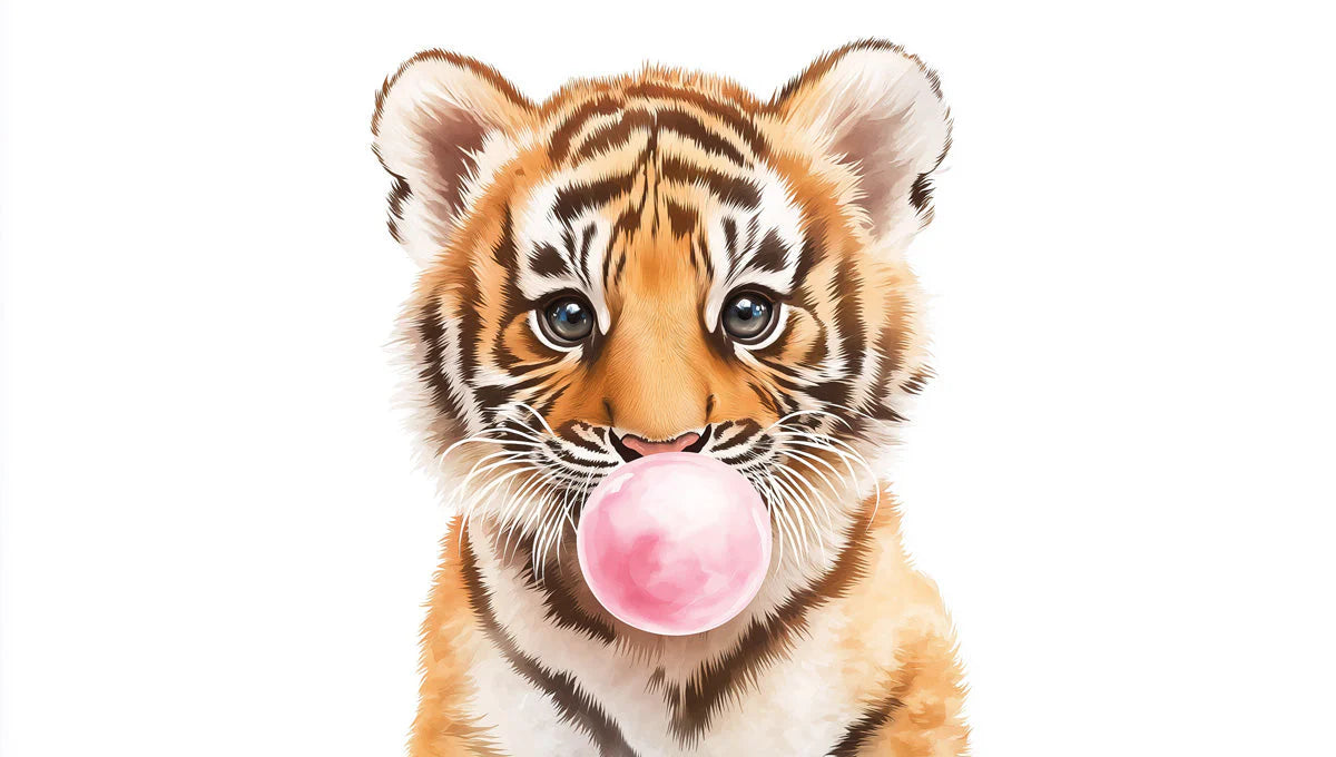 Tiger Cub Bubble Gum Mural Wallpaper — Playful Animal Art Mural Wallpaper - room preview 02