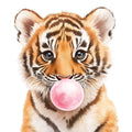 Tiger Cub Bubble Gum Mural Wallpaper — Playful Animal Art Mural Wallpaper - room preview 02