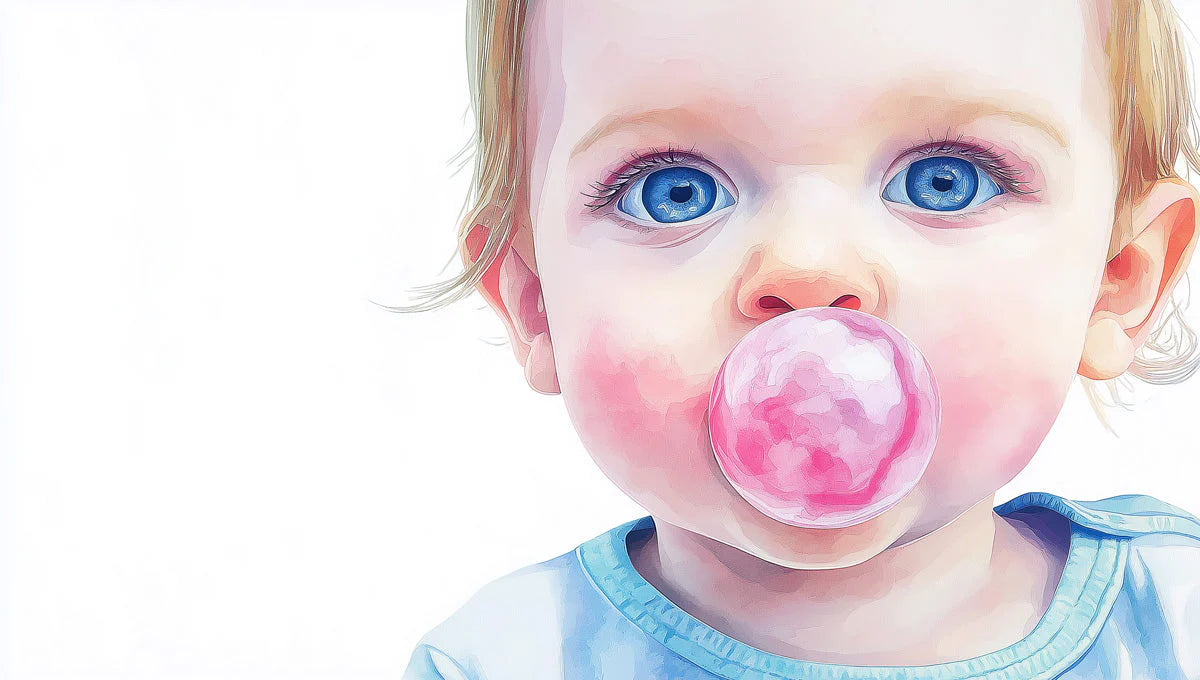 Bubble Gum Baby Mural Wallpaper — Whimsical Artistic Portrait Mural Wallpaper - room preview 02