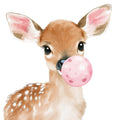 Baby Deer with Bubble Gum Mural Wallpaper — Whimsical Illustration Mural Wallpaper - room preview 02