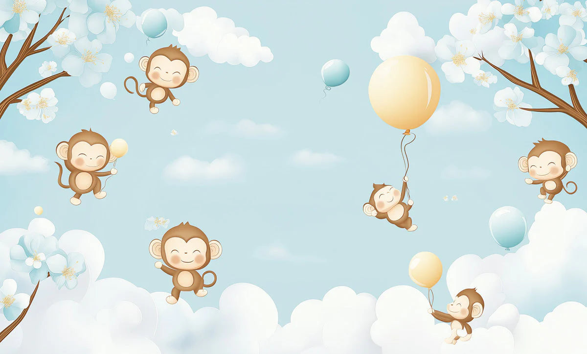 Playful Monkey and Balloon Sky Mural Wallpaper - room preview 02