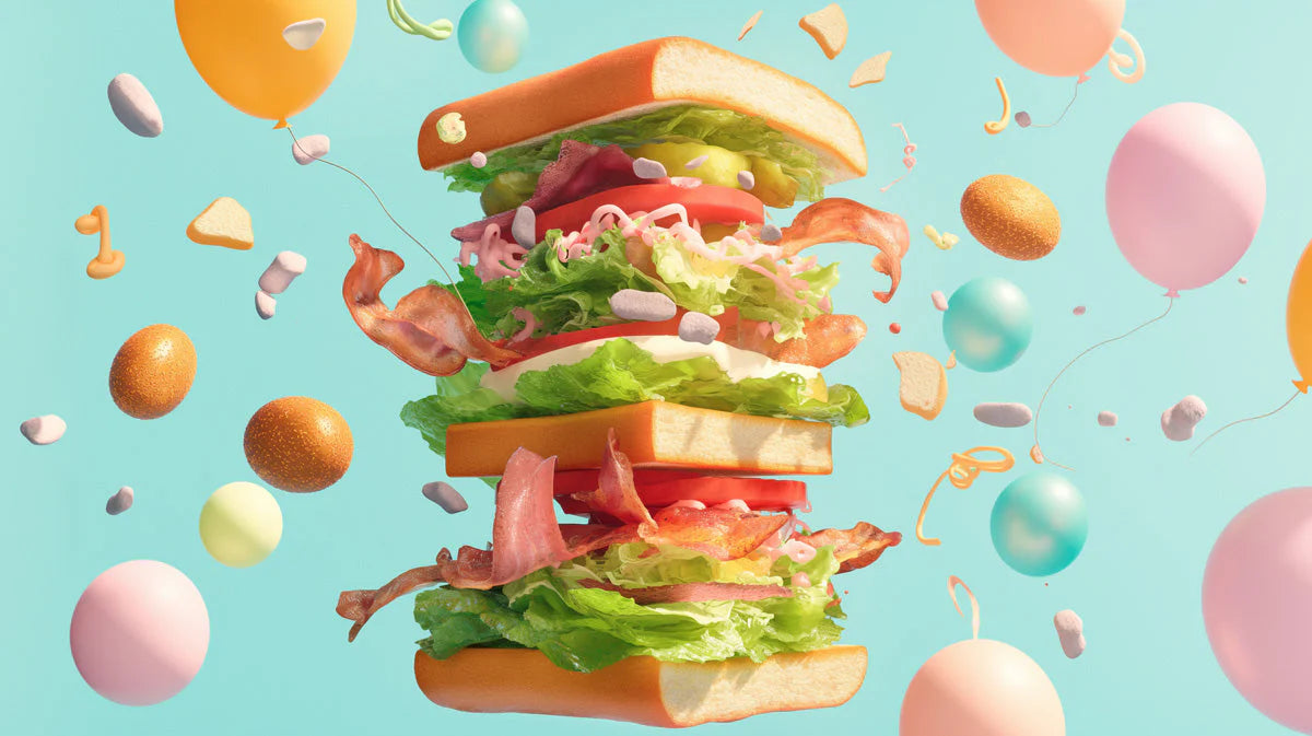 Floating Sandwich and Balloon Mural Wallpaper — Whimsical Design Mural Wallpaper - room preview 02
