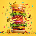 Towering Burger Celebration Mural Wallpaper — Pop Art Design Mural Wallpaper - room preview 02