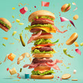 Burger Extravaganza Mural Wallpaper —Playful Food Art Mural Wallpaper - room preview 02