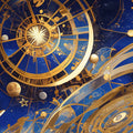 Celestial Orrery Mural Wallpaper in Deep Blue and Radiant Gold Mural Wallpaper - room preview 02