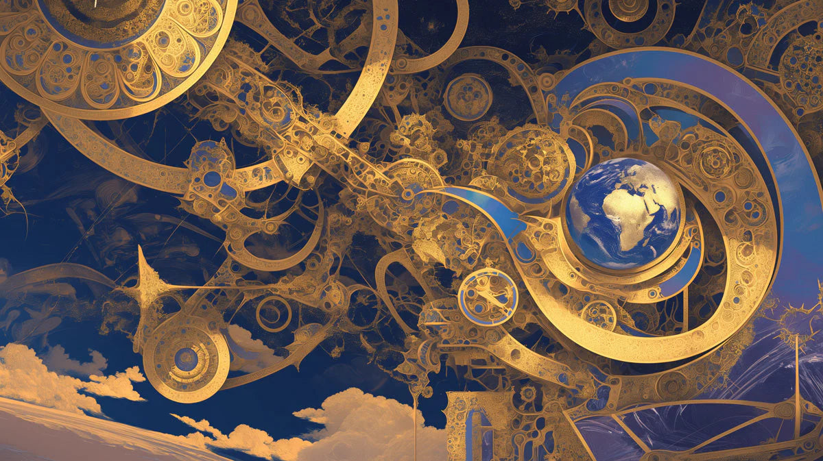 Celestial Orrery Mural Wallpaper — Astronomical Gold and Navy Mural Wallpaper - room preview 02